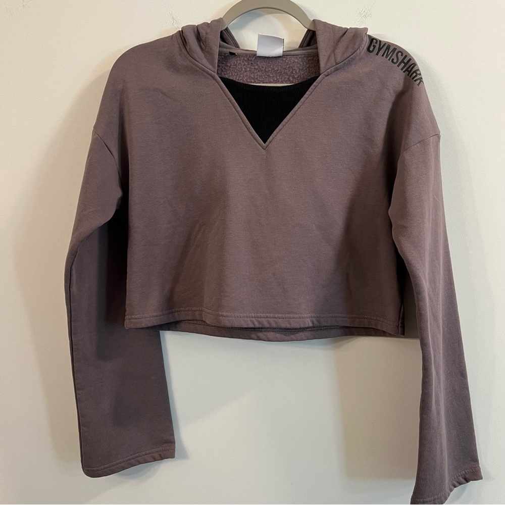Women’s Gymshark purple hooded cropped pullover sweater size small S